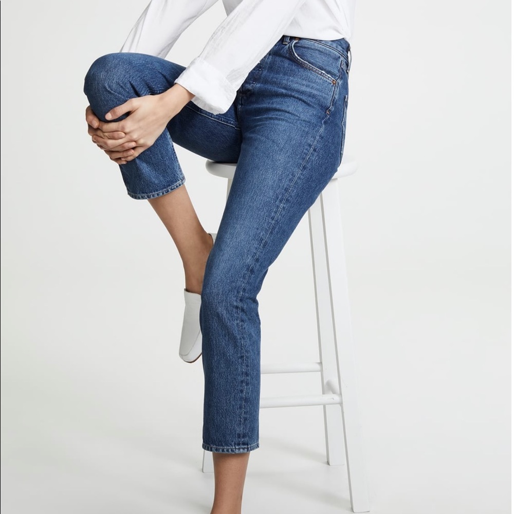 AGOLDE Riley High Rise Straight Crop Denim Jeans Air Blue 29